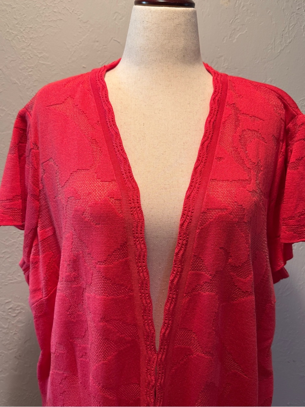 NWT  Ming Wang Coral Pink Open-Front Knit Duster